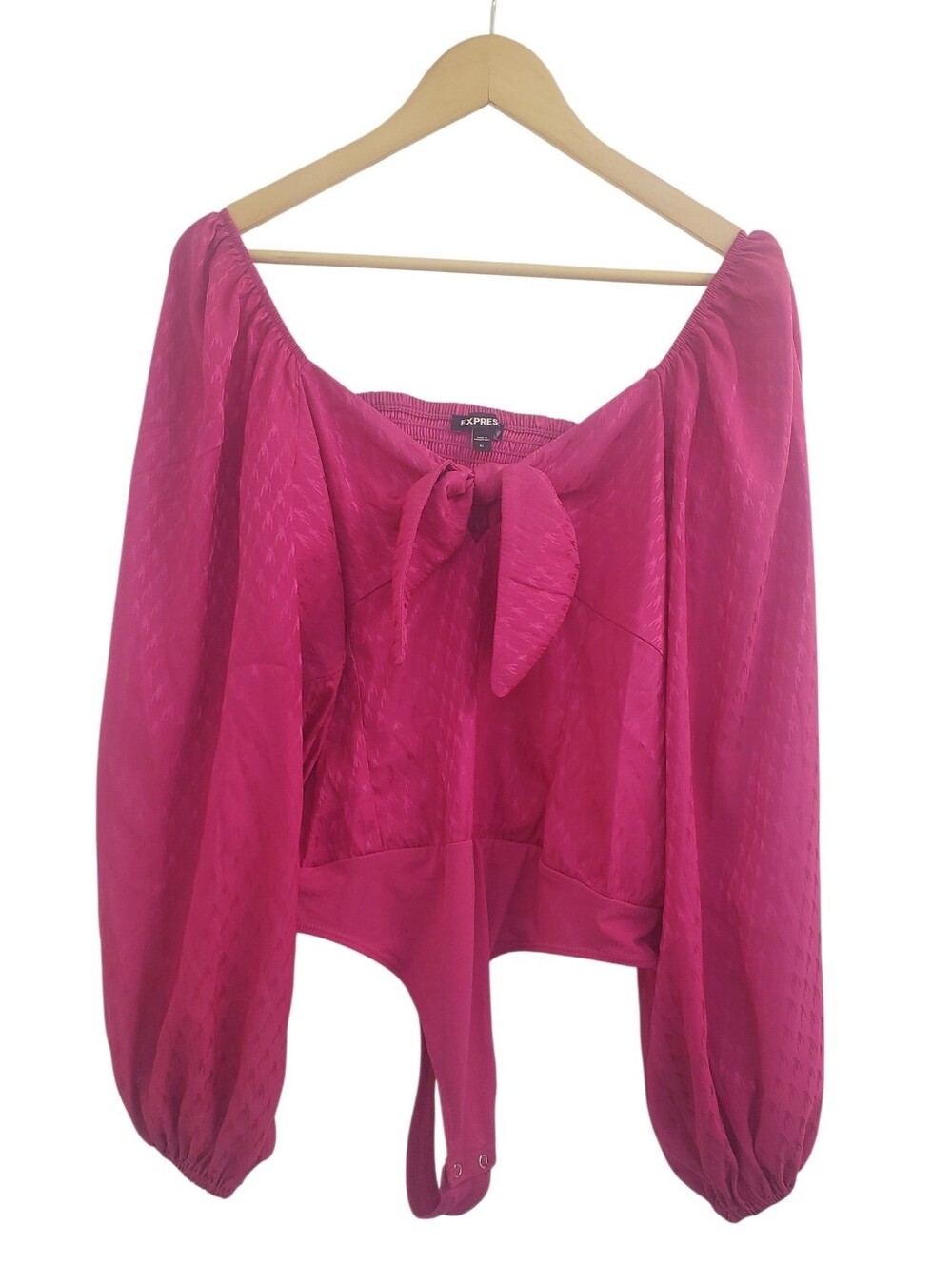 Express Women's Bright Fuchsia Off-Shoulder Tie-Front Bodysuit